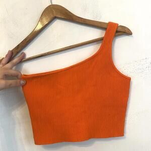 HOUSE OF HARLOW 1960 orange ribbed one shoulder crop top sz xs
